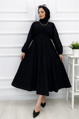 Beli Lastikli Mevlana Elbise-Siyah