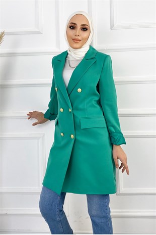 Kadın Uzun Blazer Ceket-Zümrüt Yeşili